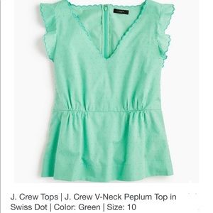 J. Crew V-Neck Peplum Top in Swiss Dot